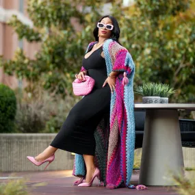 Rich Auntie Multi Print Long Knit Cardigan