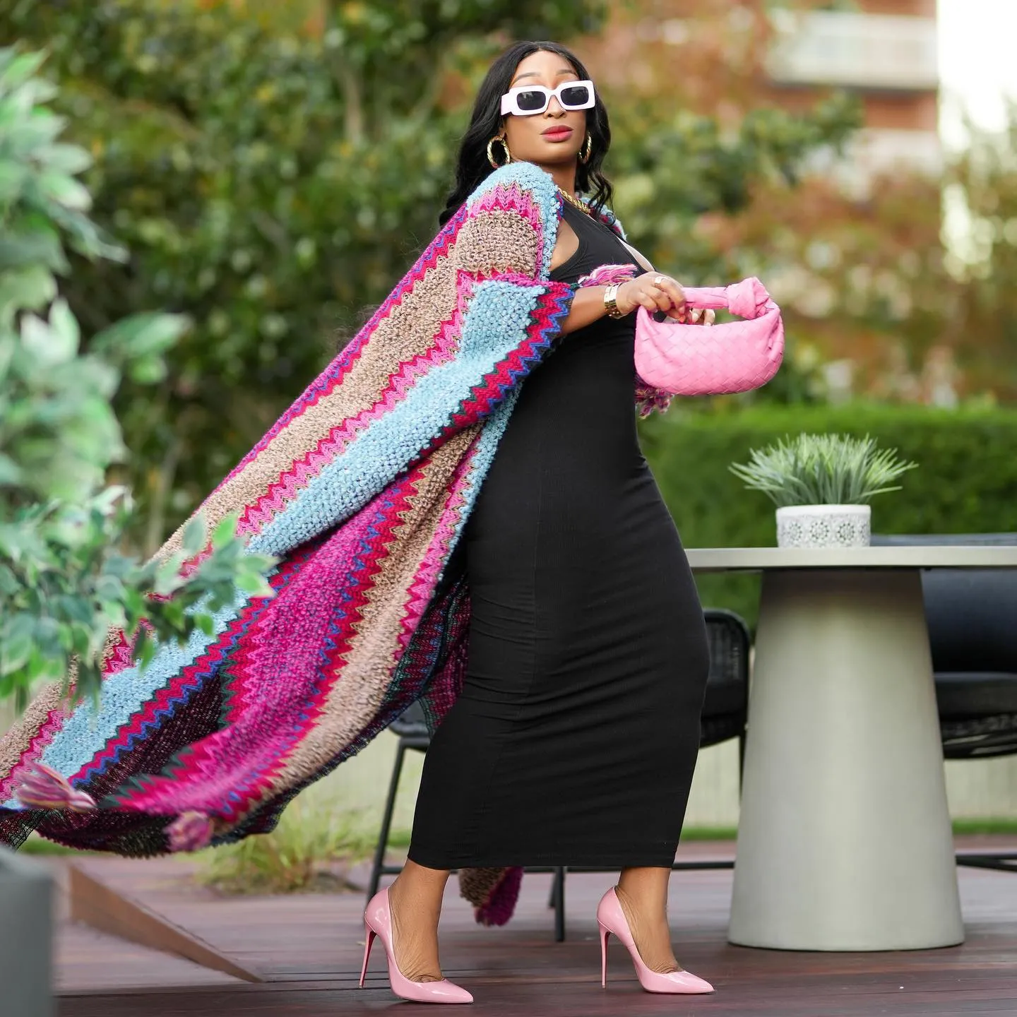 Rich Auntie Multi Print Long Knit Cardigan