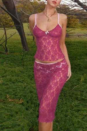 Rose Lace Cami Skirt Suits