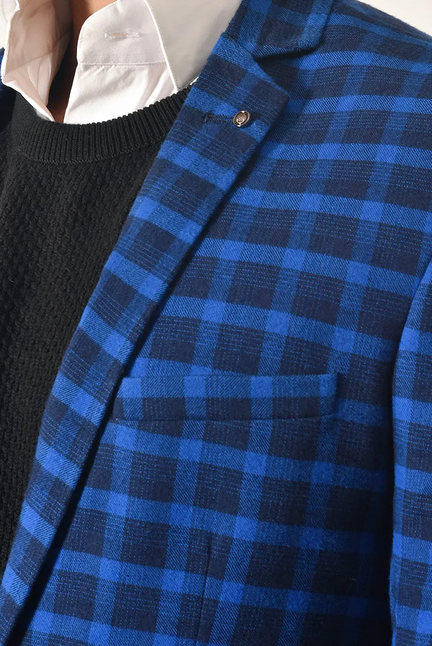 Royal Blue Checkered Casual Blazer