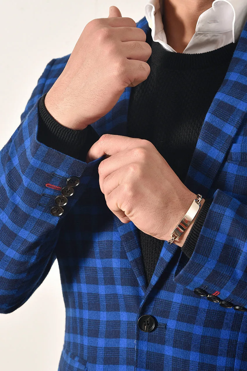 Royal Blue Checkered Casual Blazer