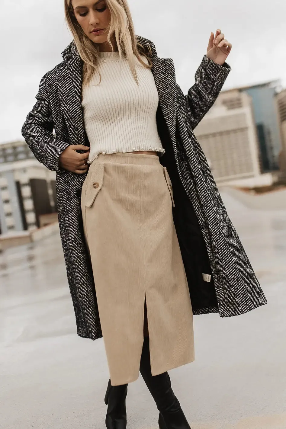 Savannah Corduroy Skirt in Beige - FINAL SALE