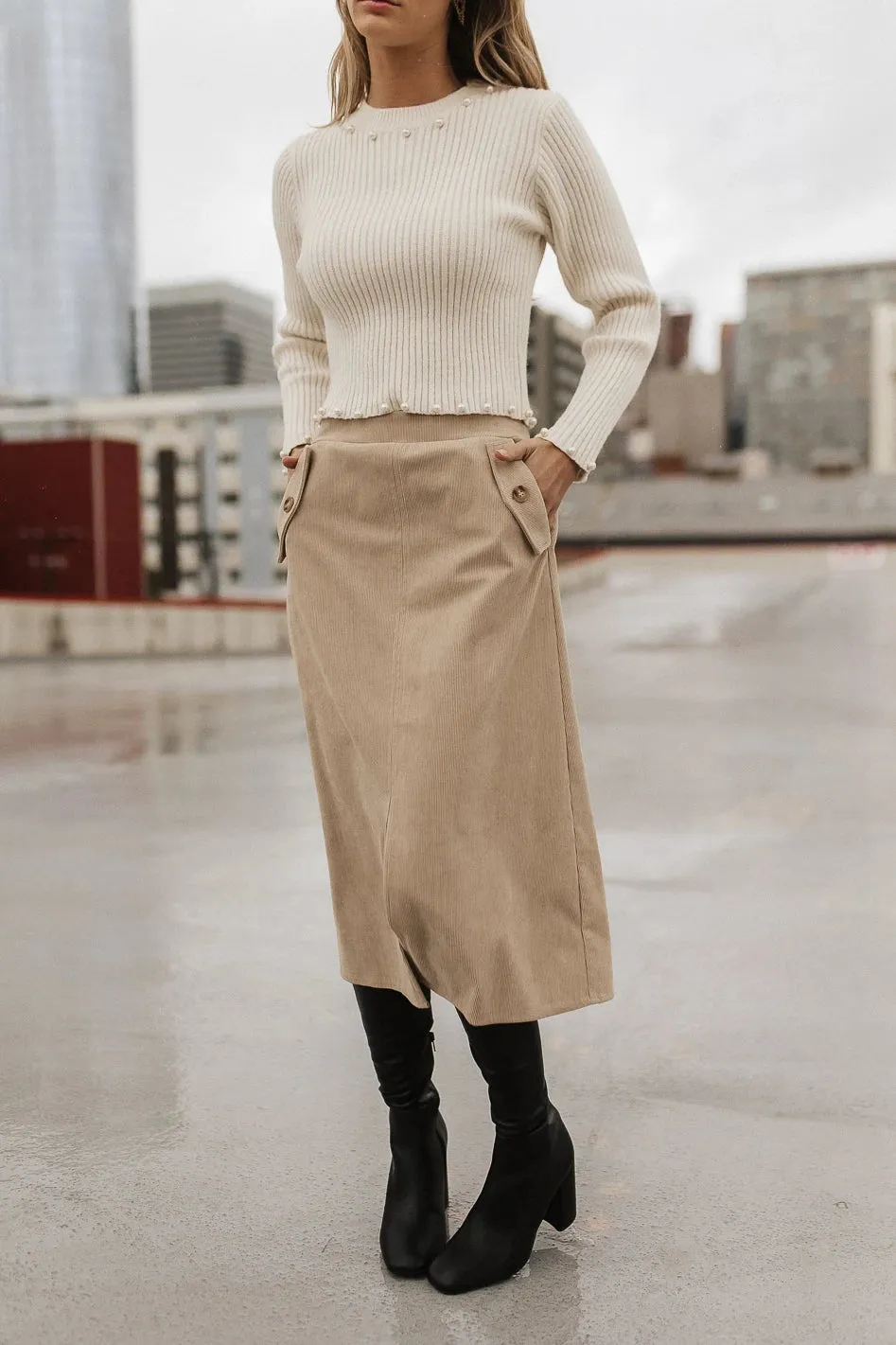 Savannah Corduroy Skirt in Beige - FINAL SALE