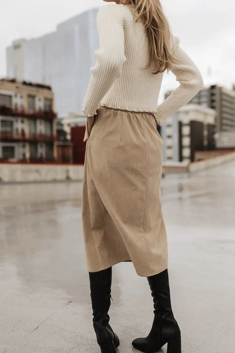Savannah Corduroy Skirt in Beige - FINAL SALE