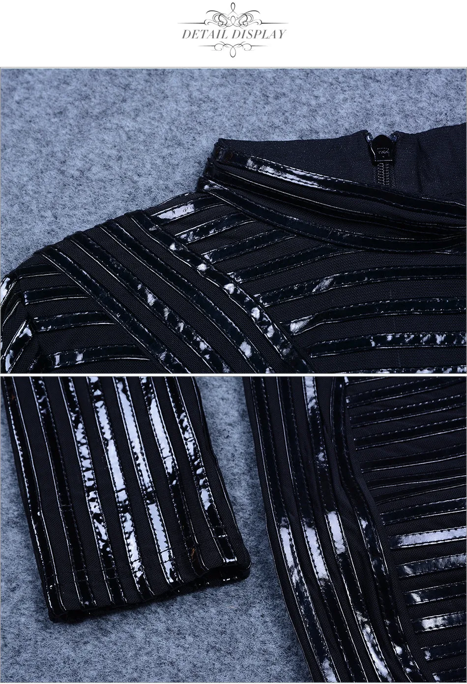 Sexy Black PU Leather Patchwork Turtleneck Dress