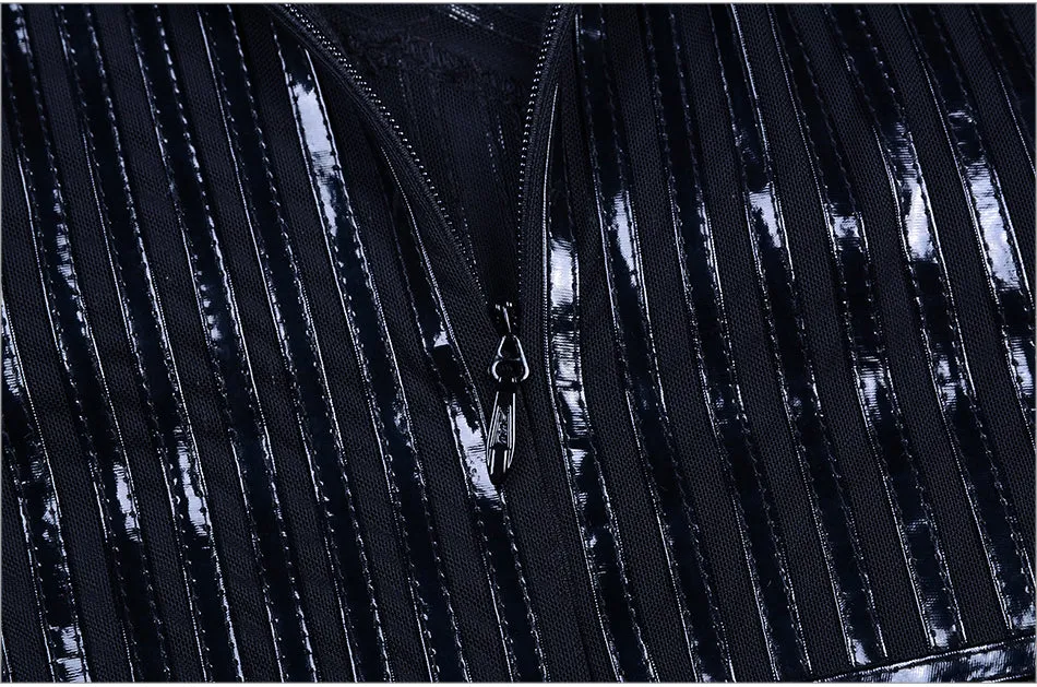 Sexy Black PU Leather Patchwork Turtleneck Dress