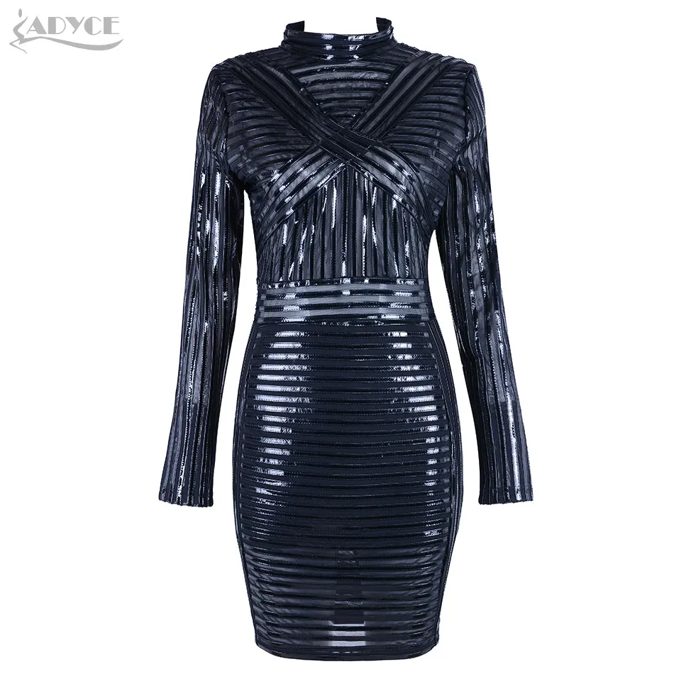 Sexy Black PU Leather Patchwork Turtleneck Dress