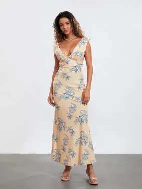 Sexy Flare Long Sleeve Boat Neck Printed Beach Long Y2k Lounge Casual Women Dress