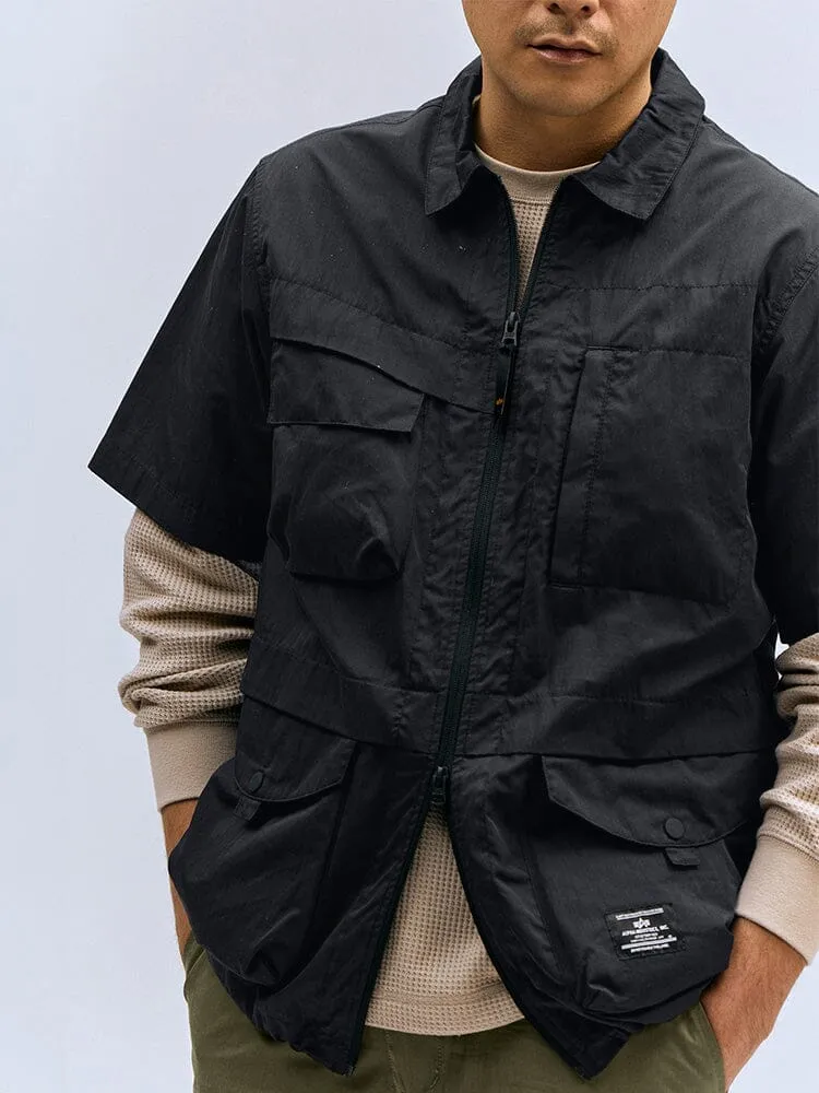 SHORT SLEEVE MULTI POCKET ZIPPERED SHIRT JACKET