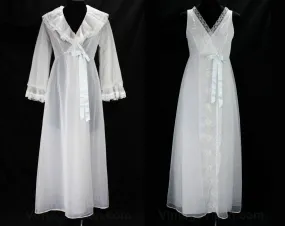 Size 8 Nightgown & Robe Set - Small Medium 1960s Peignoir Lingerie - Beautiful Pastel Daisy Embroidery - Summer Trousseau Nightie - Bust 35