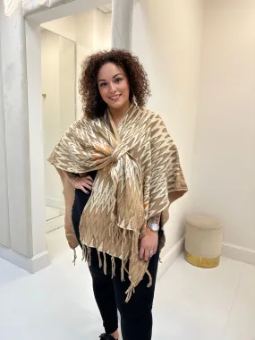 Skye Beige Zig Zag Bow Poncho