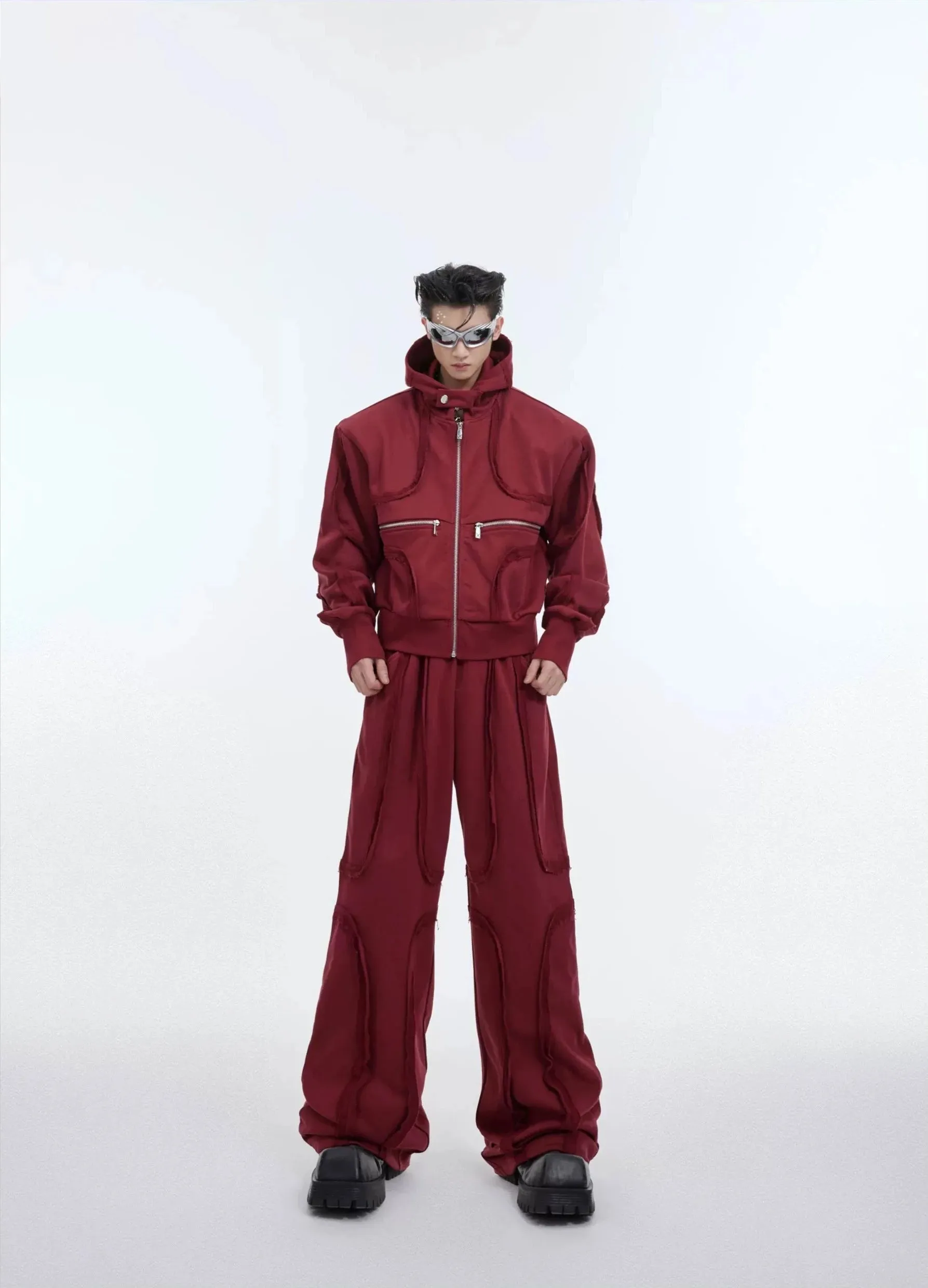 Sporty Short Shoulder Pads Hooded Jacket & Wide-leg Cargo Pants Setup WN4005