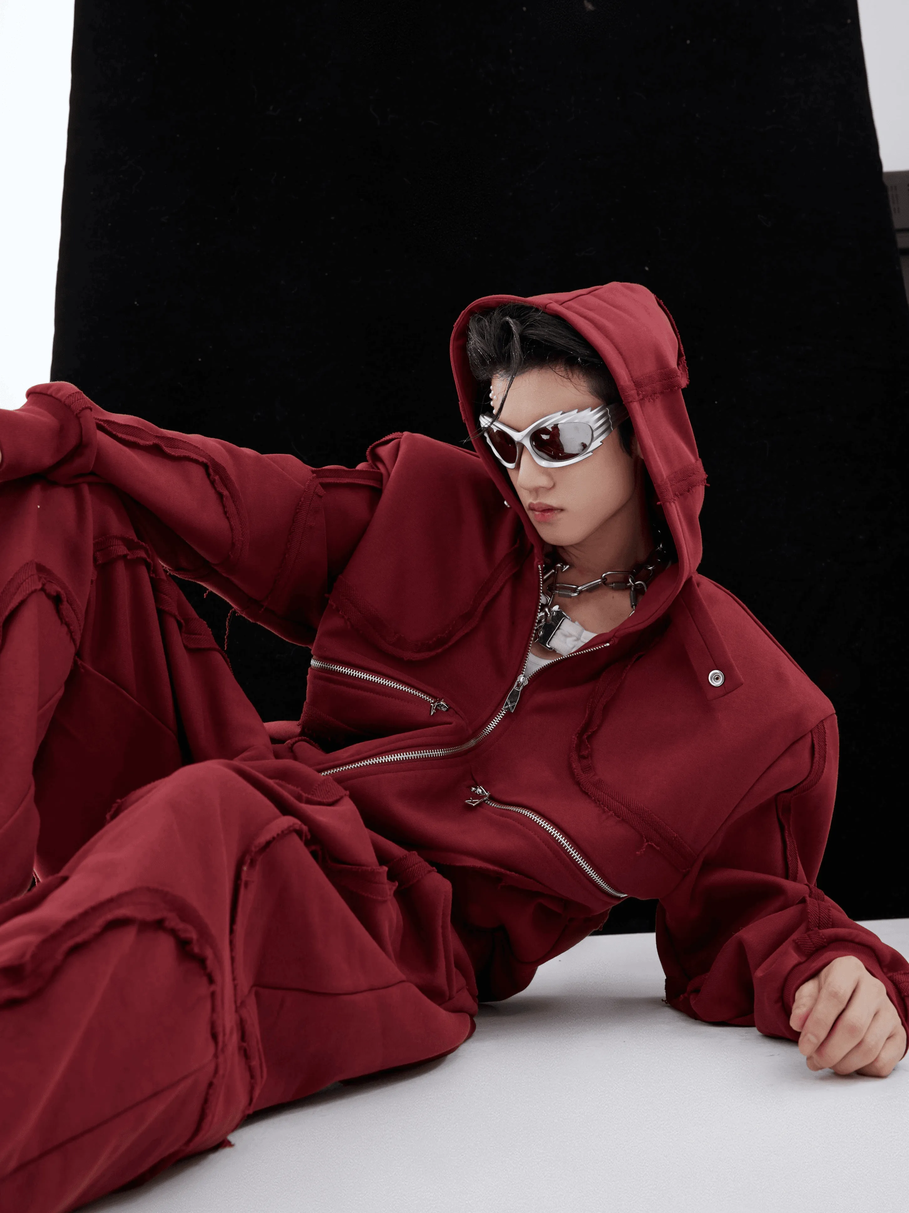 Sporty Short Shoulder Pads Hooded Jacket & Wide-leg Cargo Pants Setup WN4005
