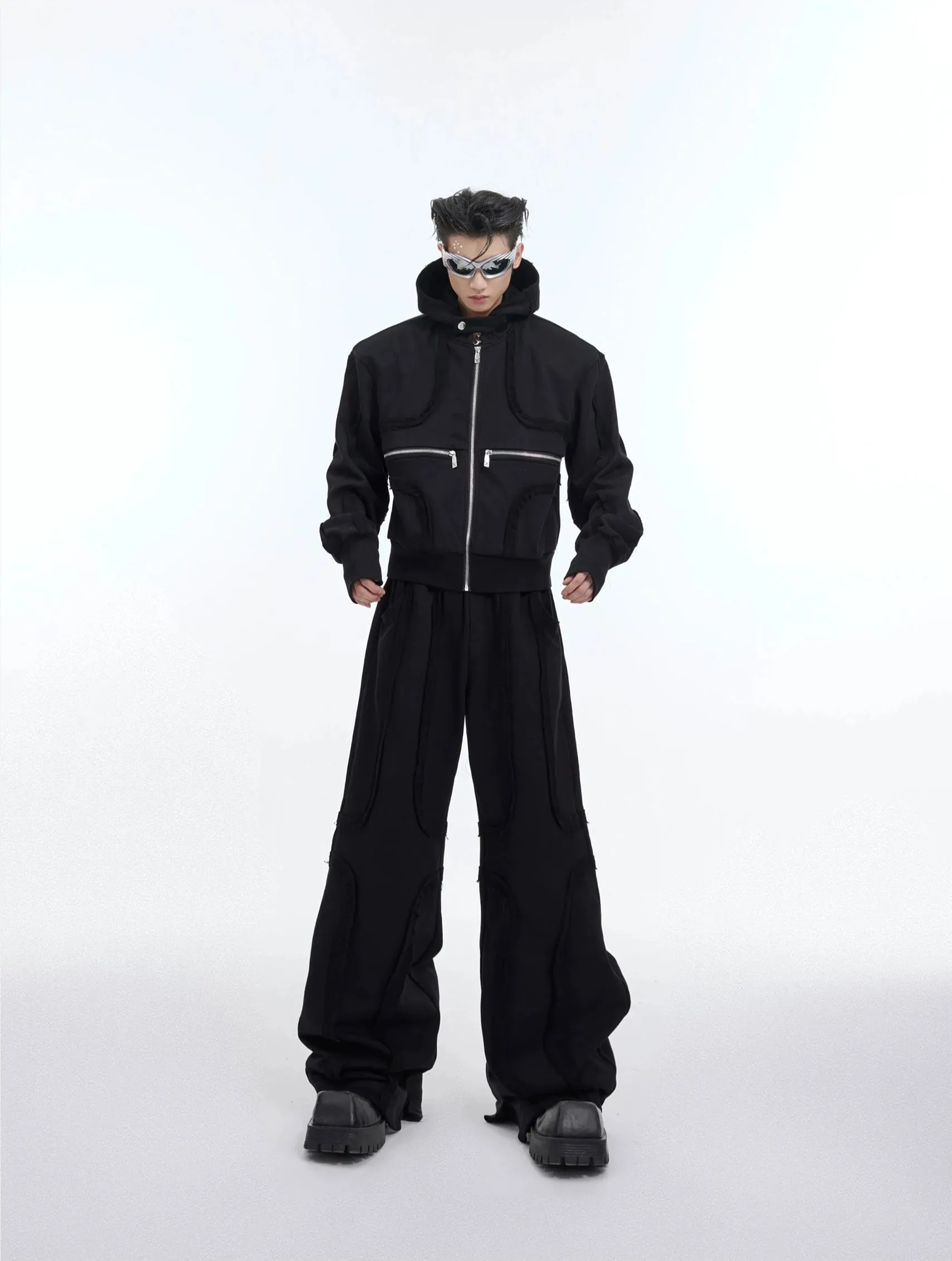 Sporty Short Shoulder Pads Hooded Jacket & Wide-leg Cargo Pants Setup WN4005