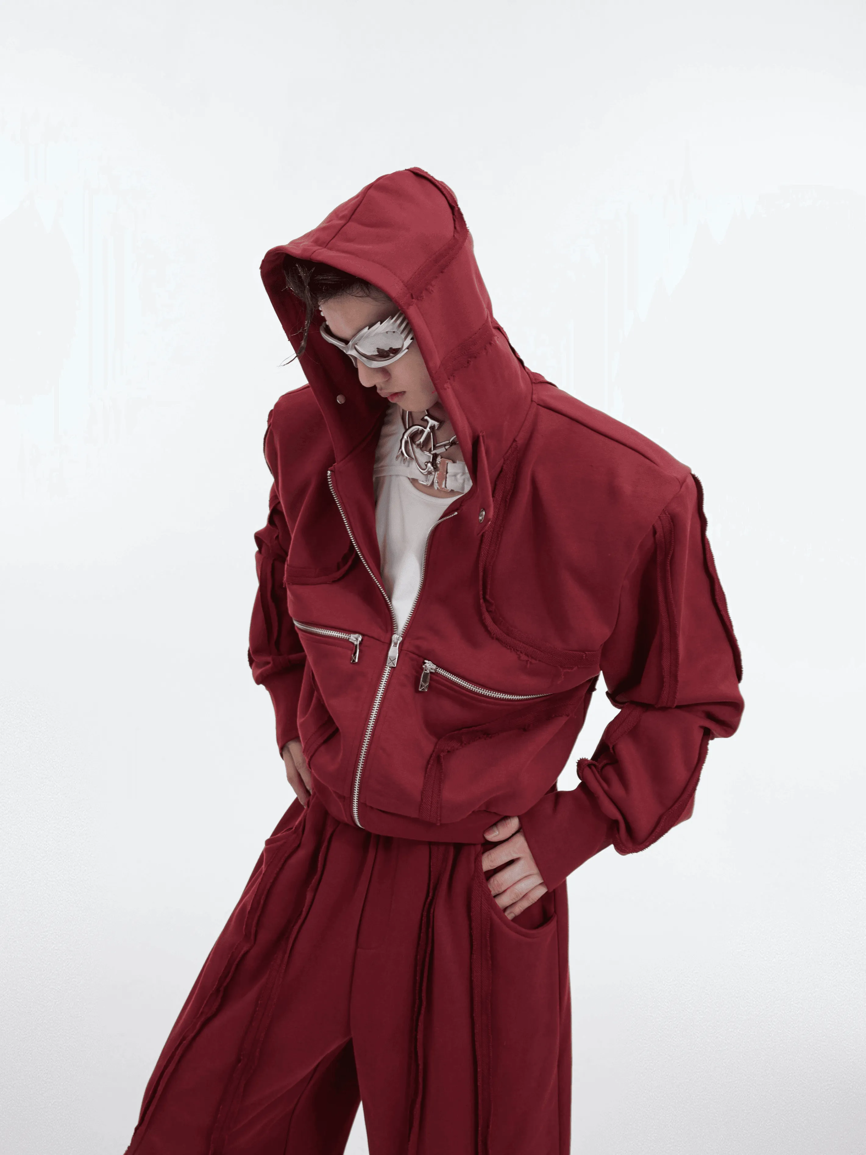 Sporty Short Shoulder Pads Hooded Jacket & Wide-leg Cargo Pants Setup WN4005