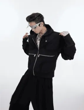 Sporty Short Shoulder Pads Hooded Jacket & Wide-leg Cargo Pants Setup WN4005