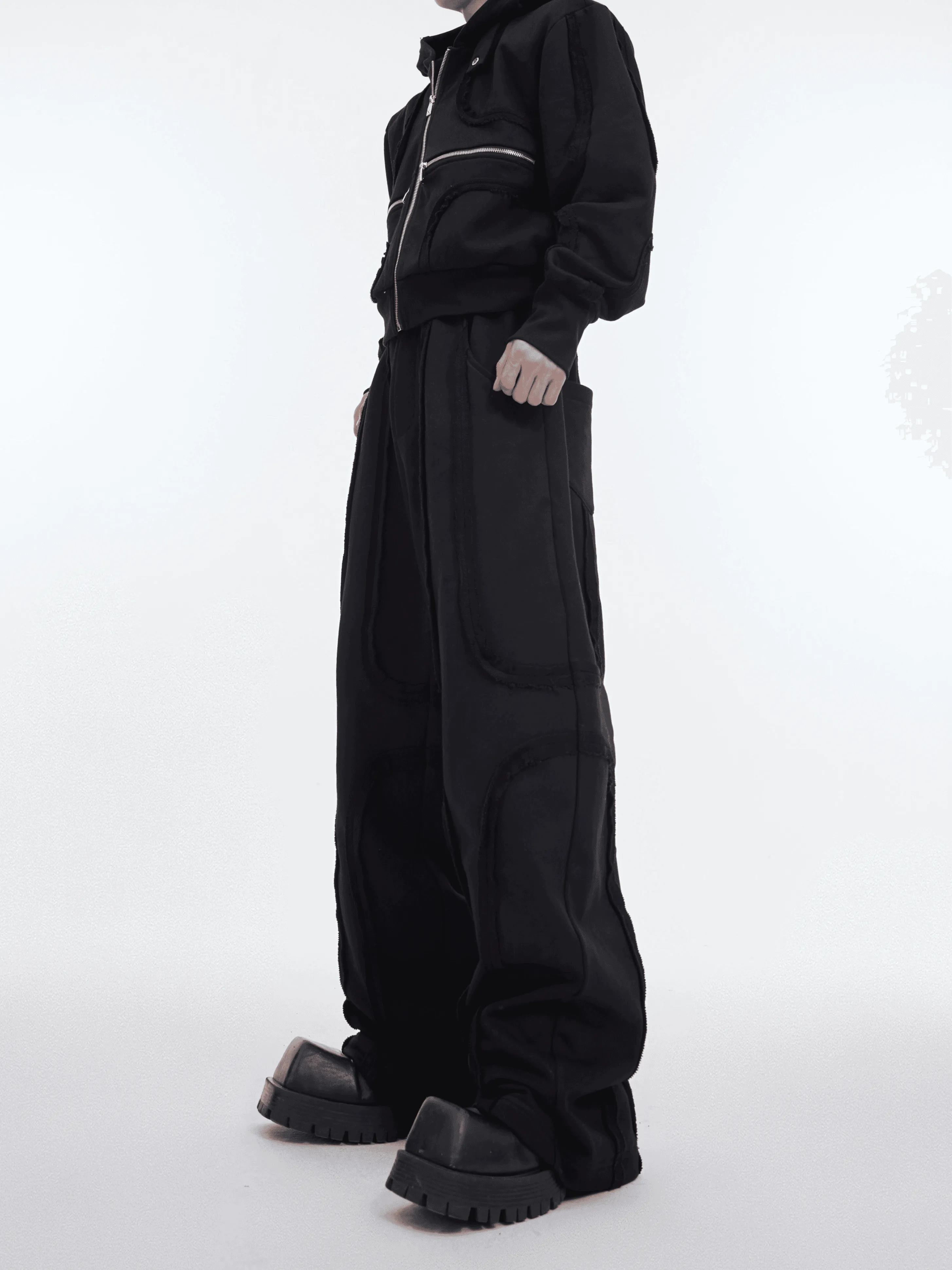 Sporty Short Shoulder Pads Hooded Jacket & Wide-leg Cargo Pants Setup WN4005