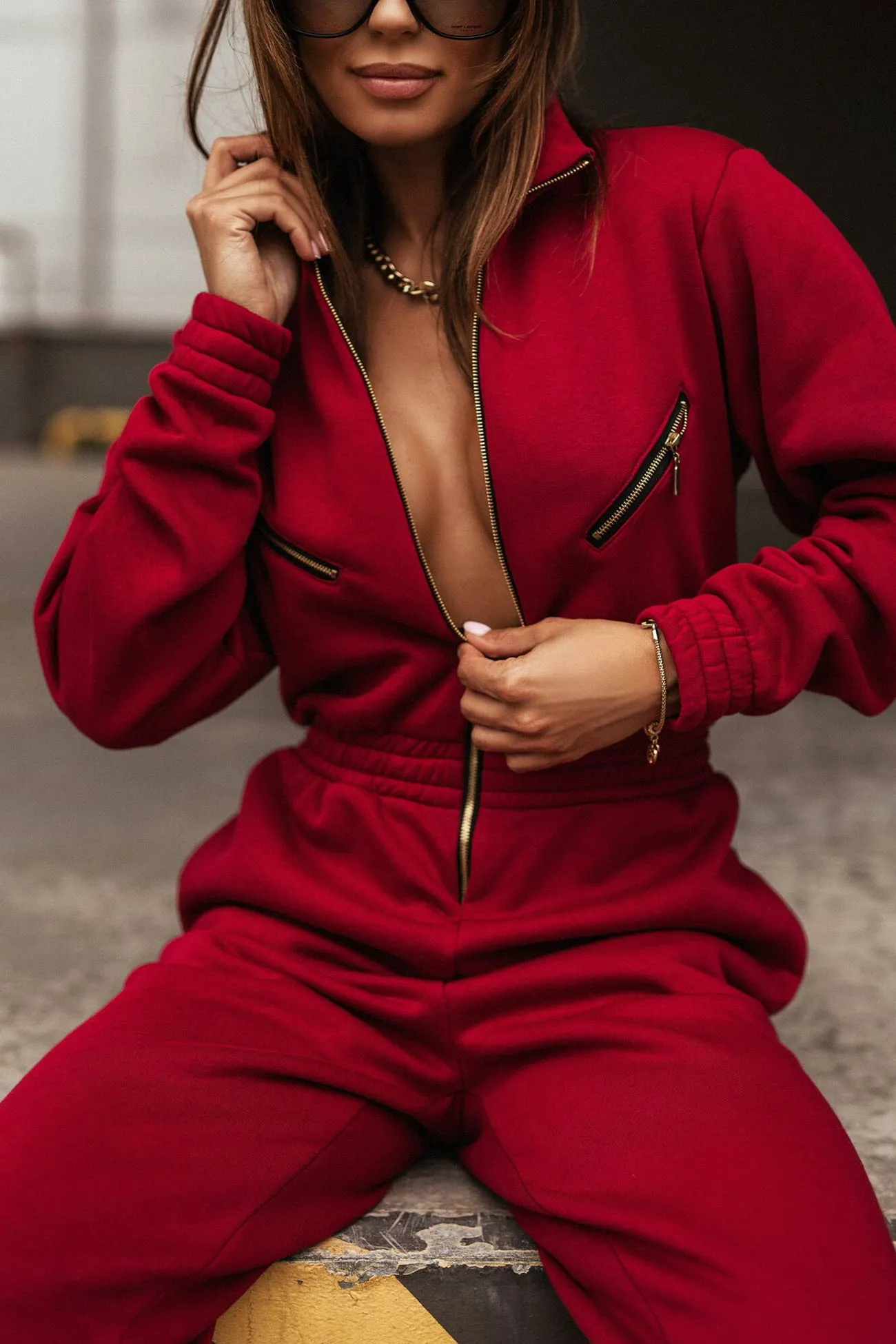 Stand Neck Zipper High Waist Jumpsuits
