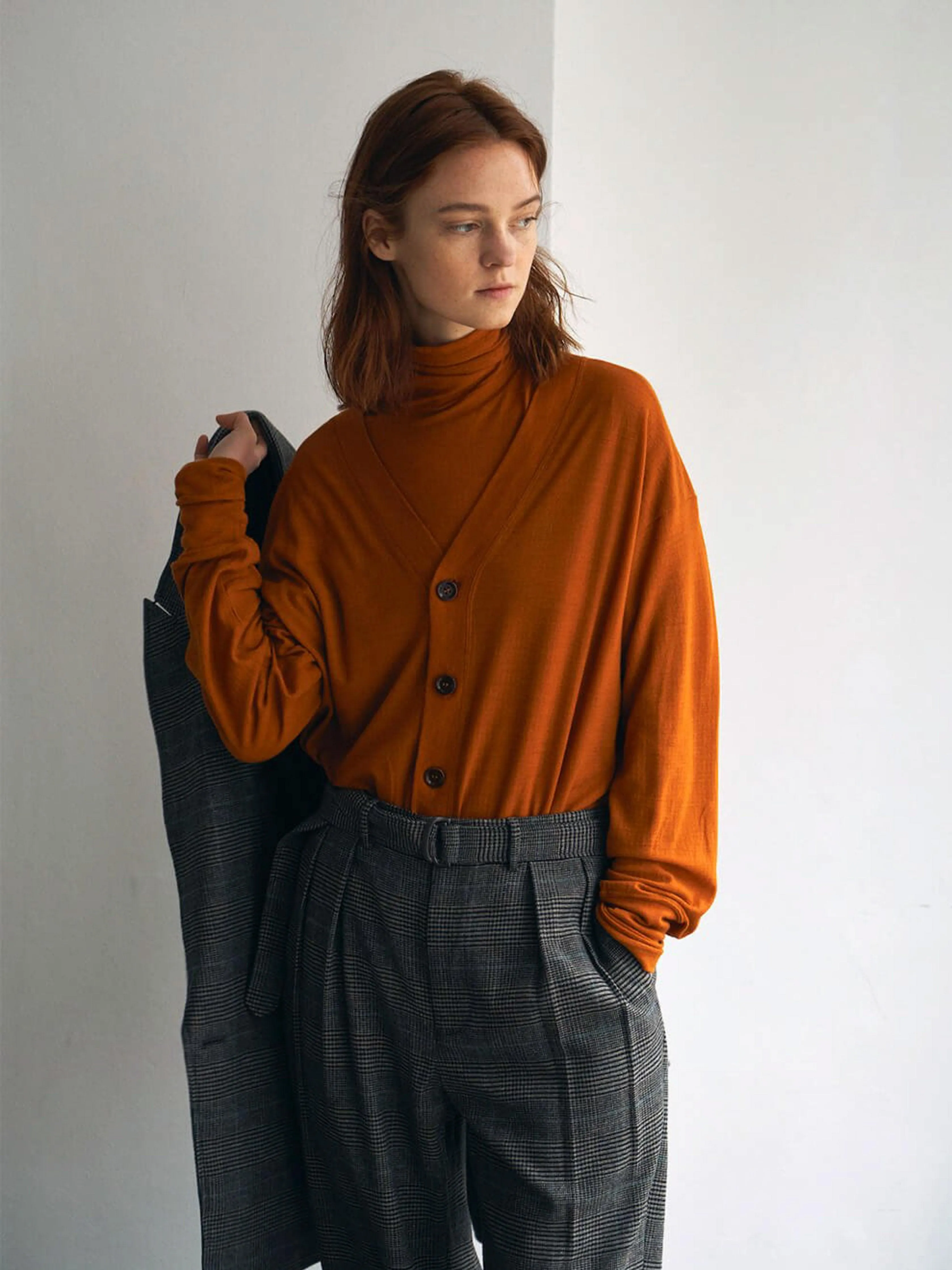 Superfine Merino Crepe Jersey Turtleneck Tee - Dark Orange