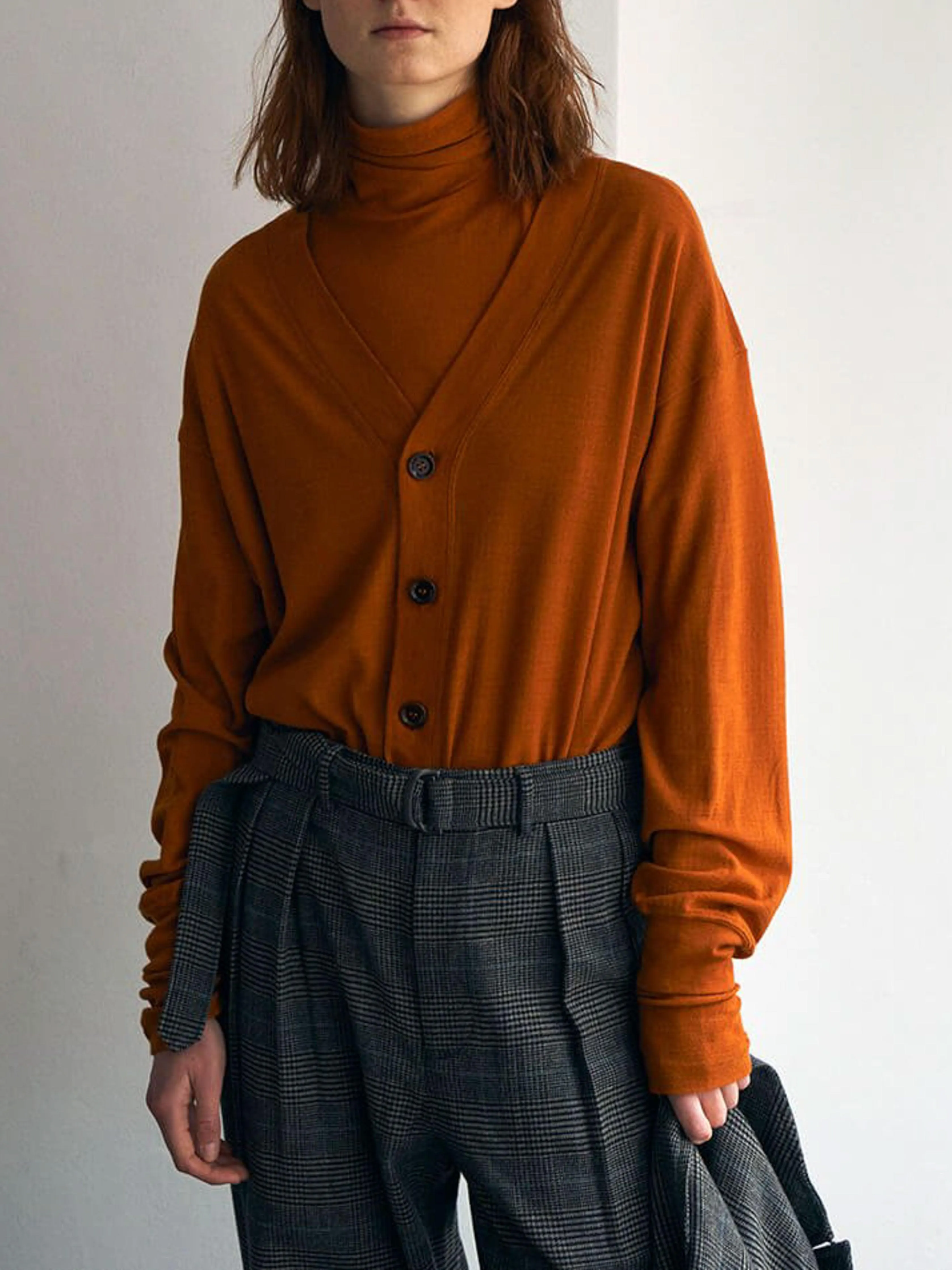 Superfine Merino Crepe Jersey Turtleneck Tee - Dark Orange