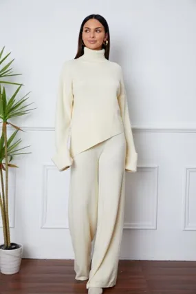 TURTLENECK SHOULDER DROP AND PANTS SWEATER SET