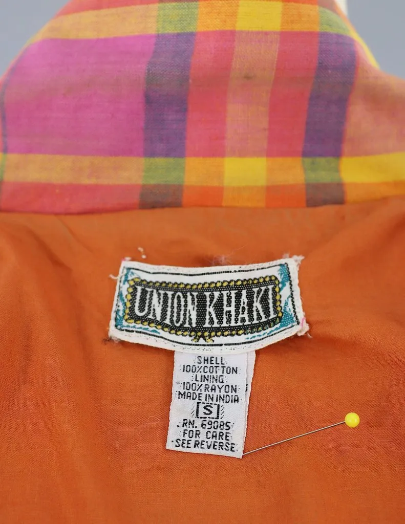 Vintage 1980s Orange Madras Plaid Cotton Blazer