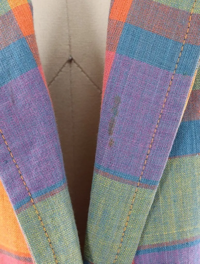 Vintage 1980s Orange Madras Plaid Cotton Blazer