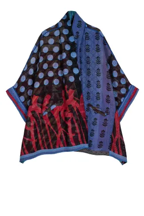 VINTAGE COTTON KANTHA DOUBLE COLLAR PONCHO - cv4323-0027a -