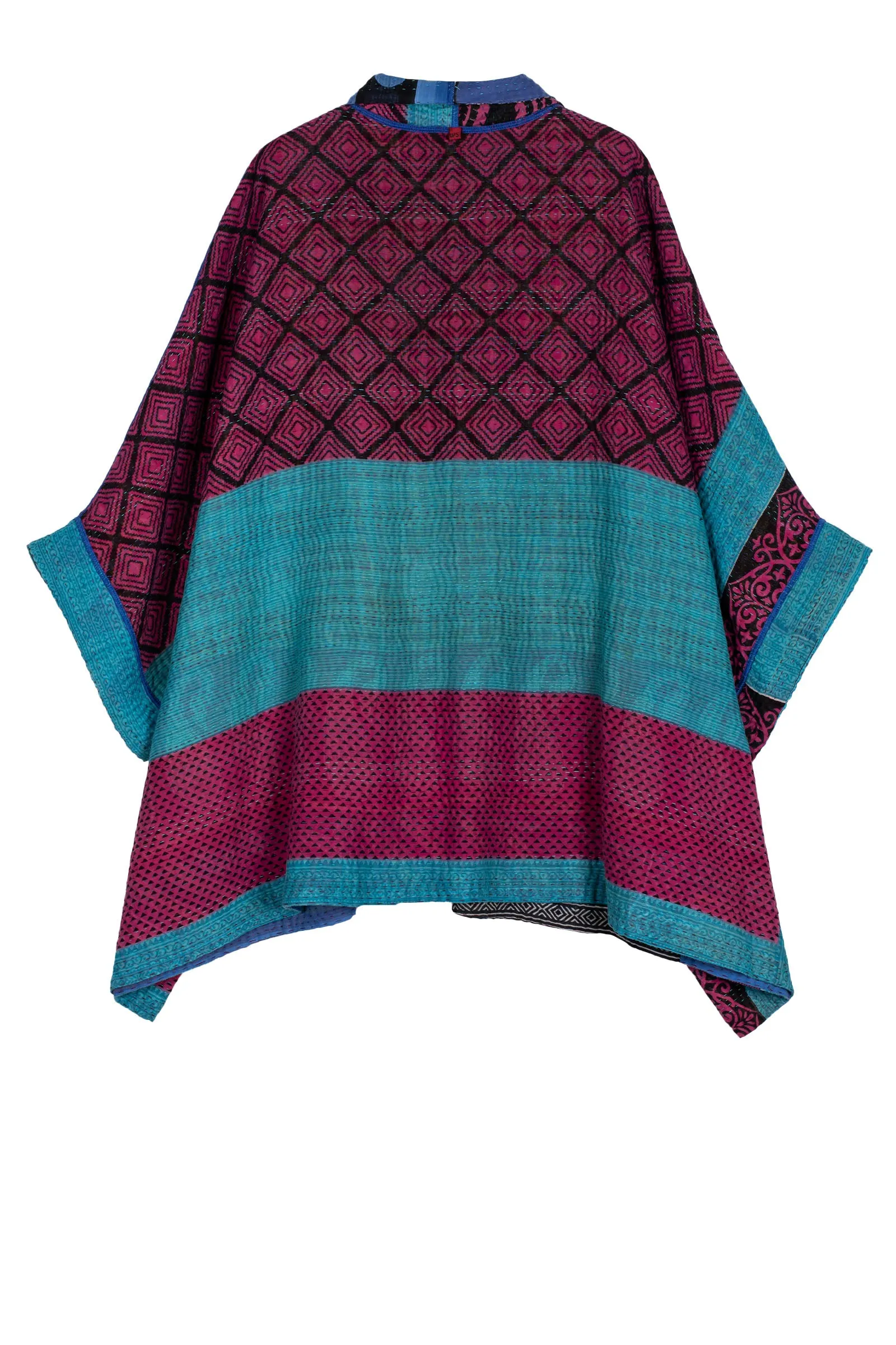 VINTAGE COTTON KANTHA DOUBLE COLLAR PONCHO - cv4323-0027a -