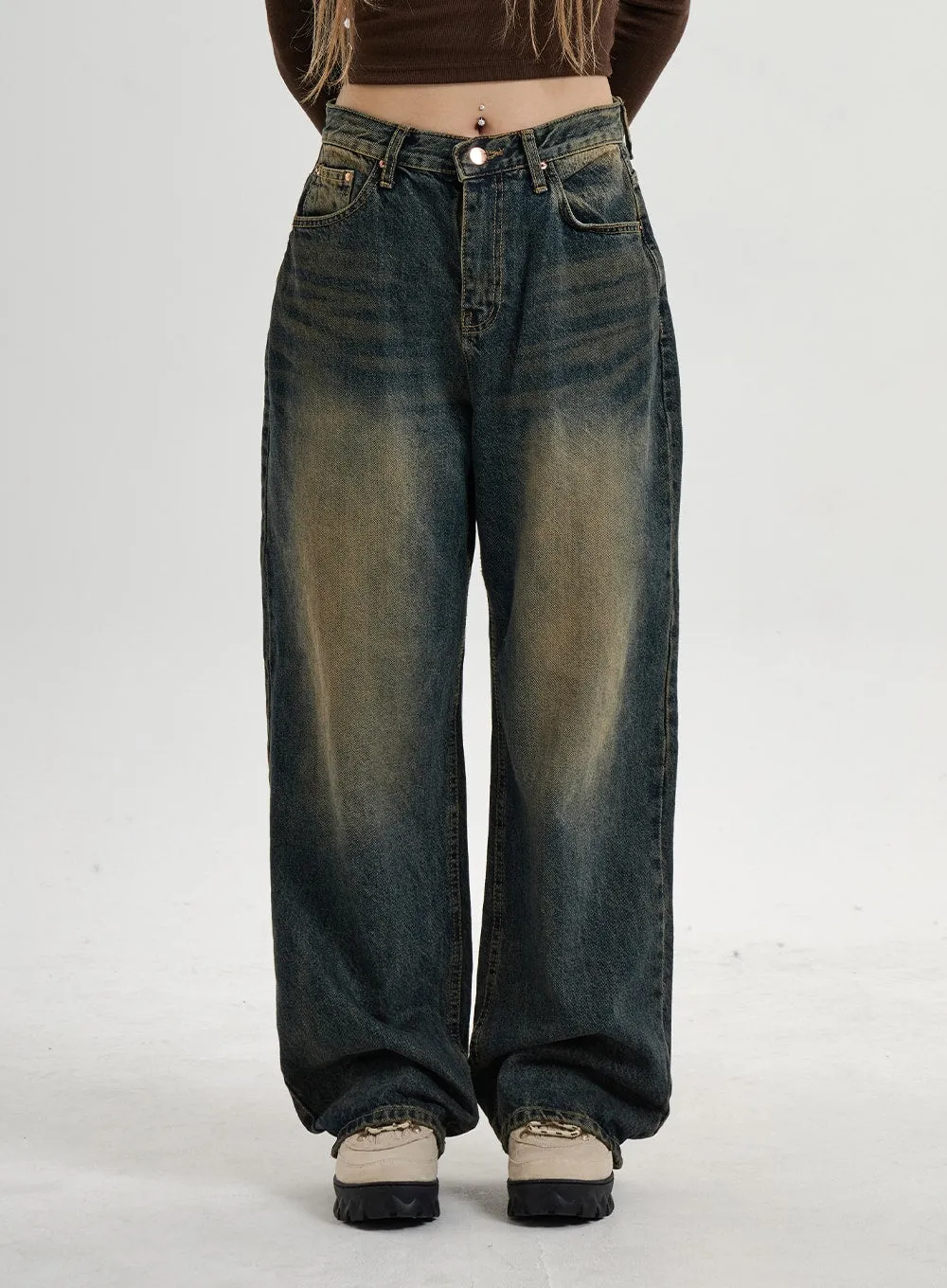 Vintage Washing Wide Leg Denim Pants CN14