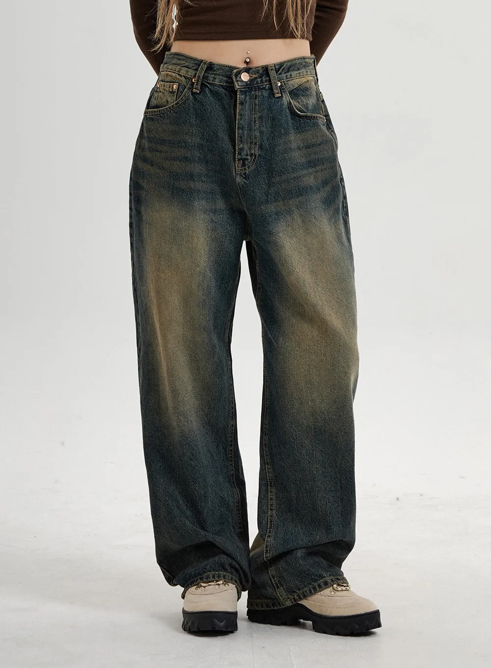 Vintage Washing Wide Leg Denim Pants CN14