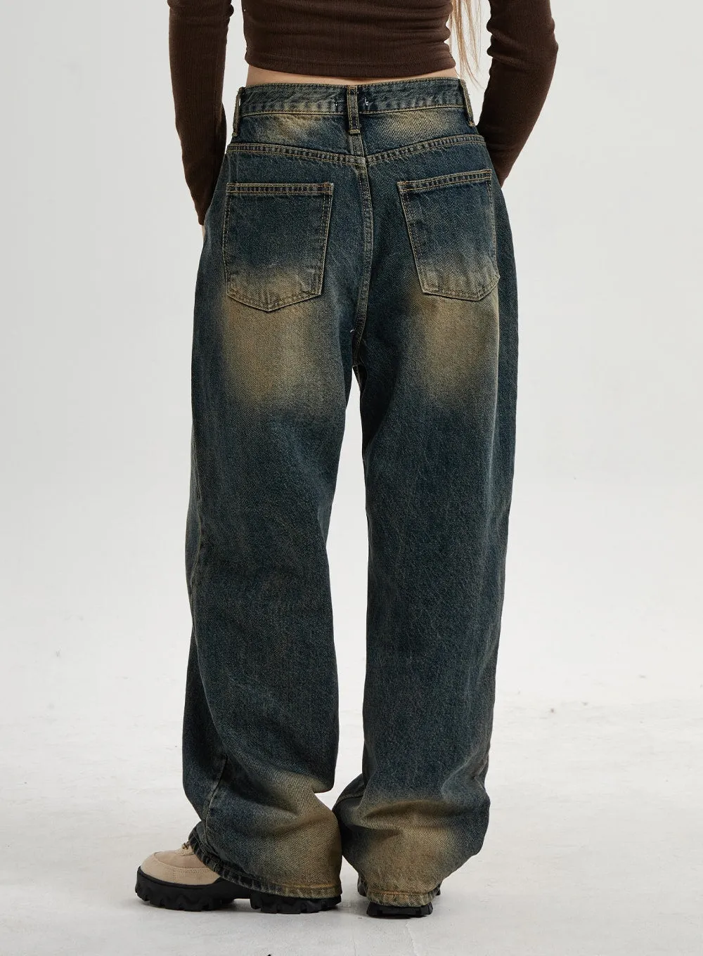 Vintage Washing Wide Leg Denim Pants CN14