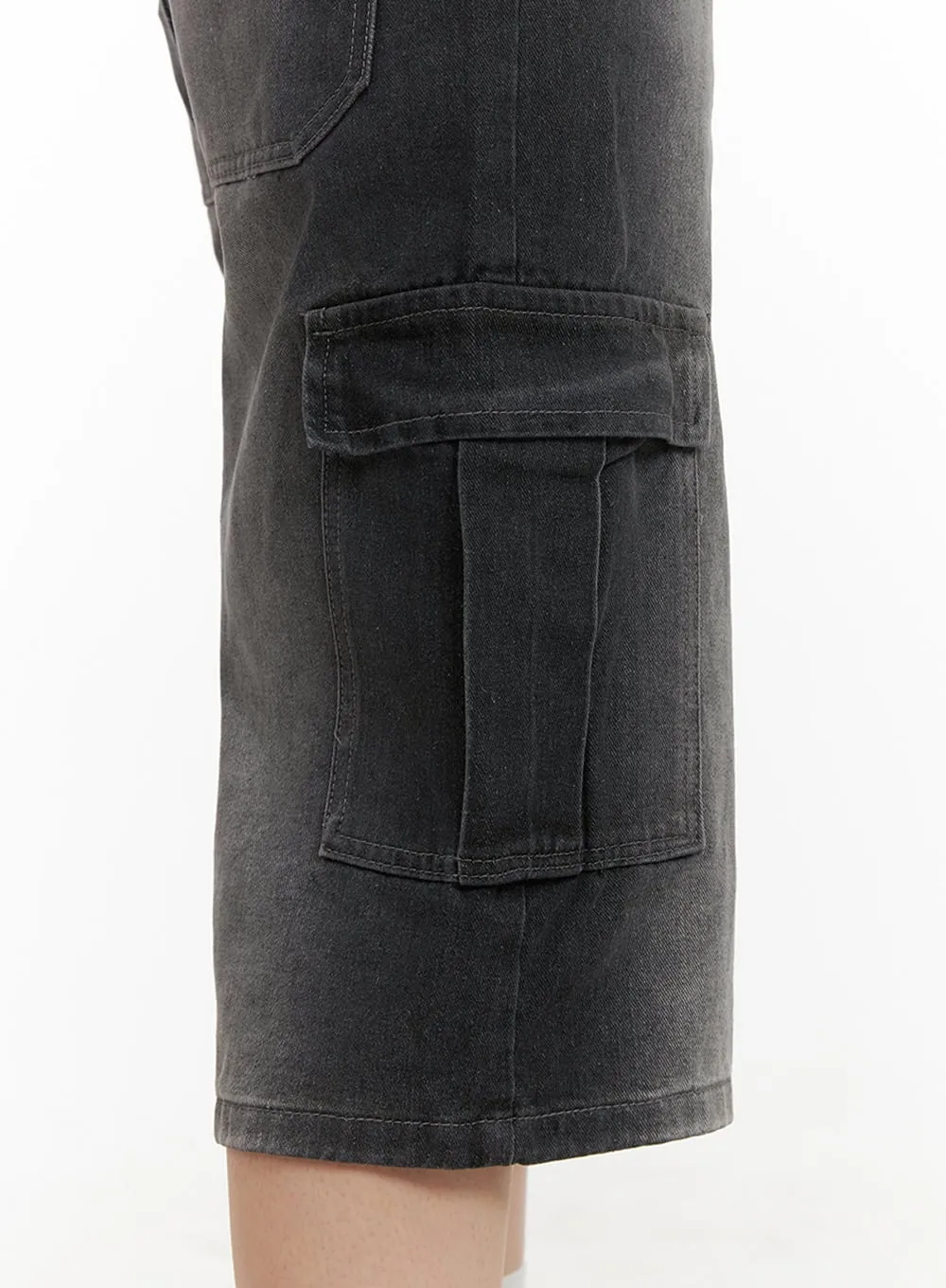Washed Cargo Denim Jorts IY410