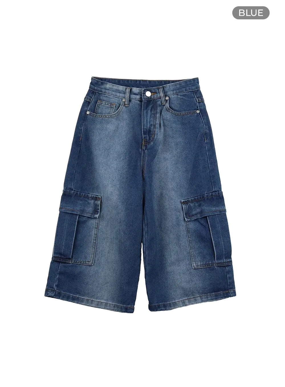 Washed Cargo Denim Jorts IY410