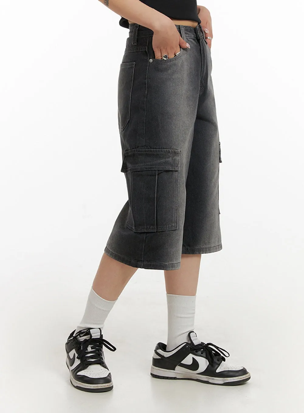 Washed Cargo Denim Jorts IY410