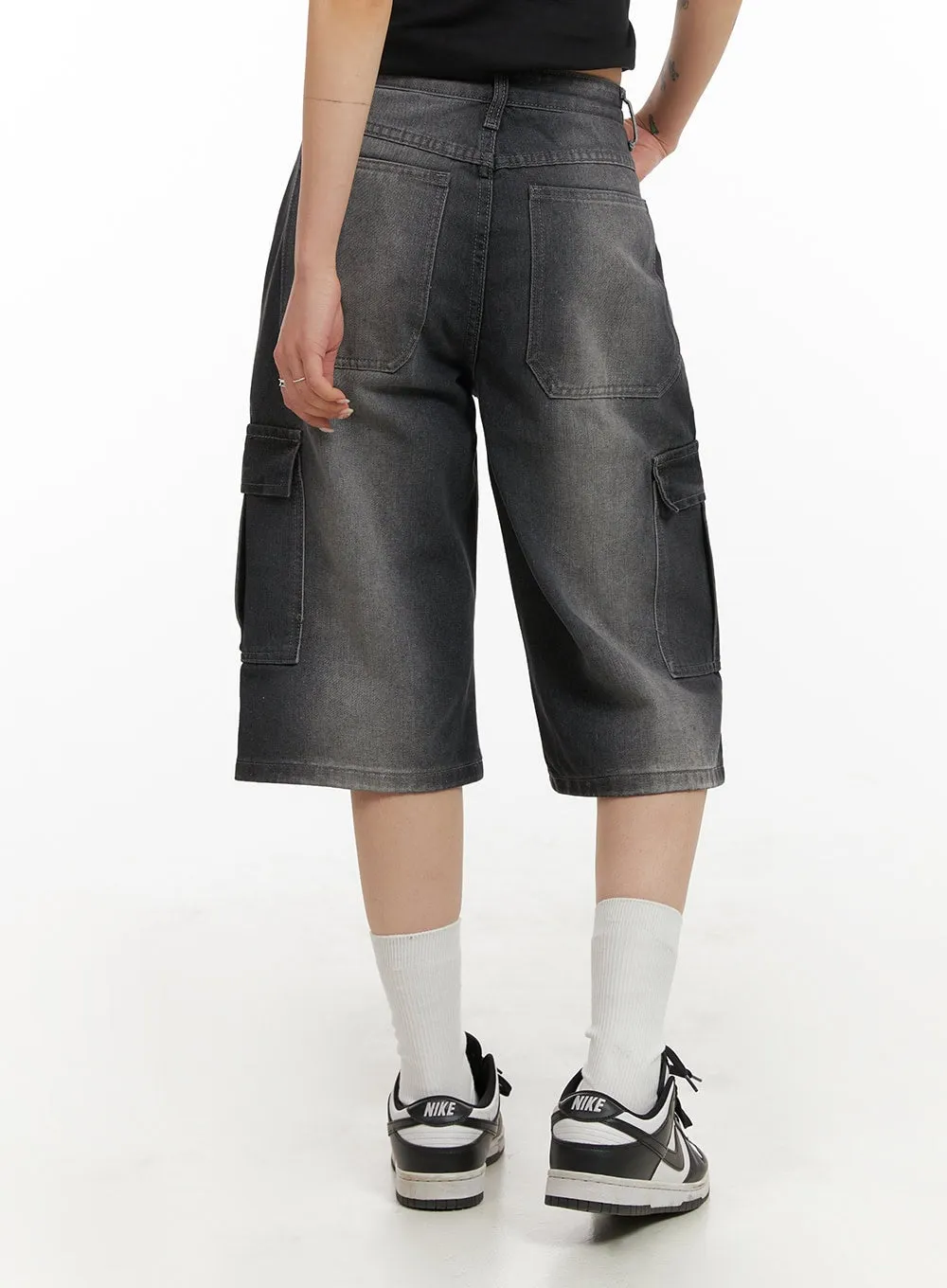 Washed Cargo Denim Jorts IY410