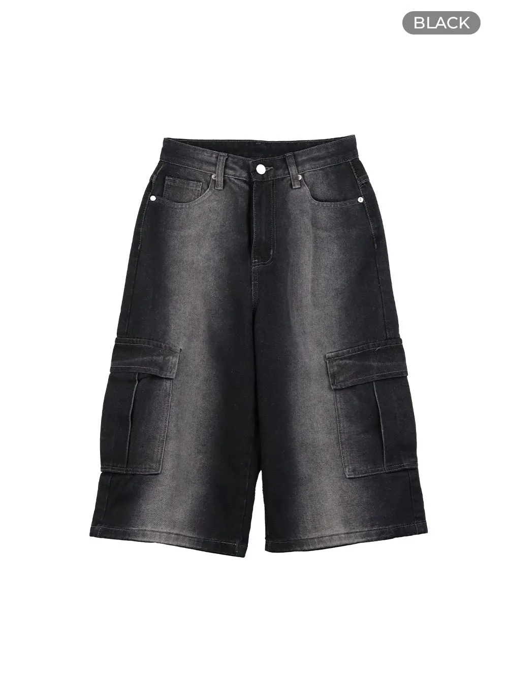 Washed Cargo Denim Jorts IY410