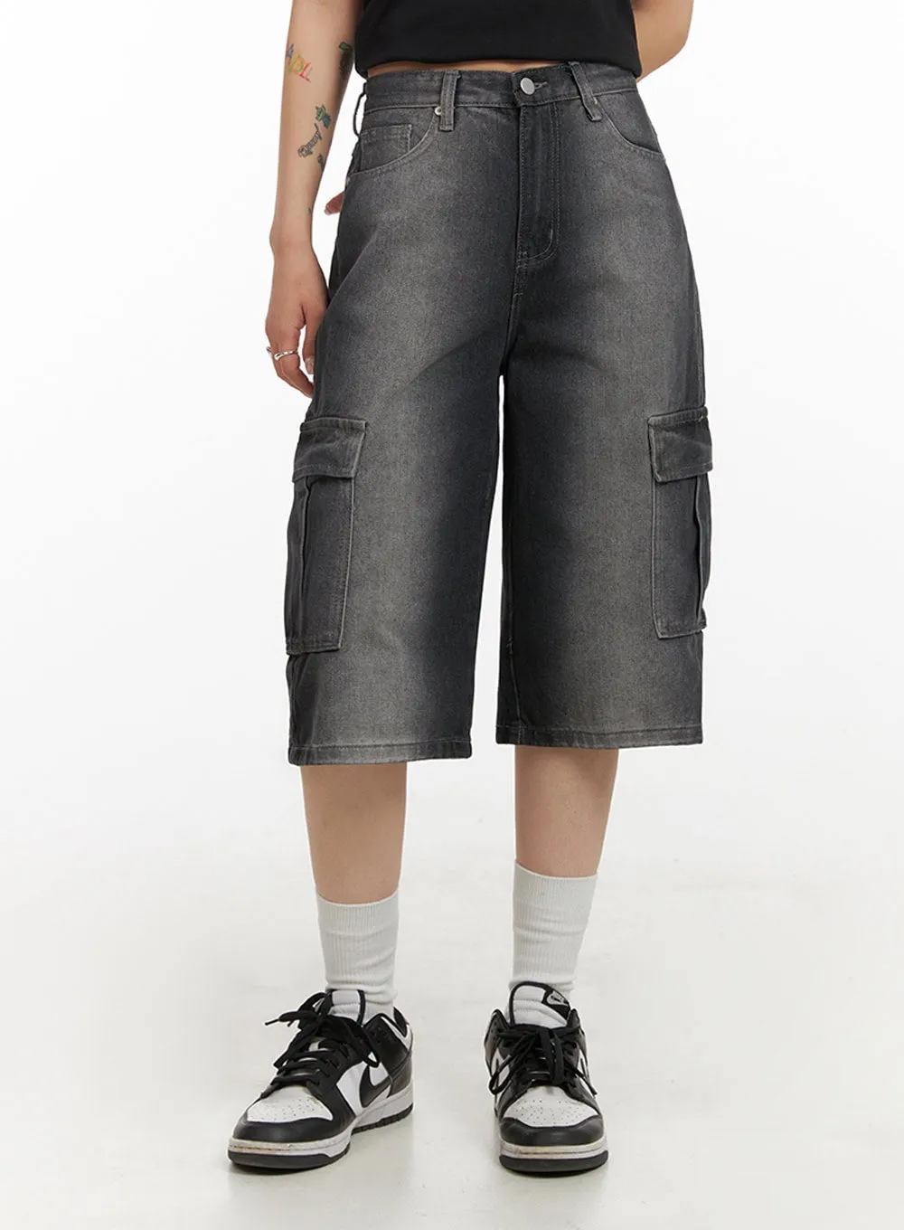 Washed Cargo Denim Jorts IY410