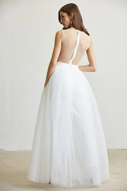 White Embroidered Mesh Tulle Jumpsuit