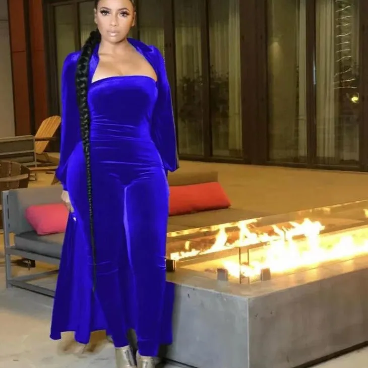 Wholesale women's velvet sexy tube top jumpsuit 2PCS(CL8525 )