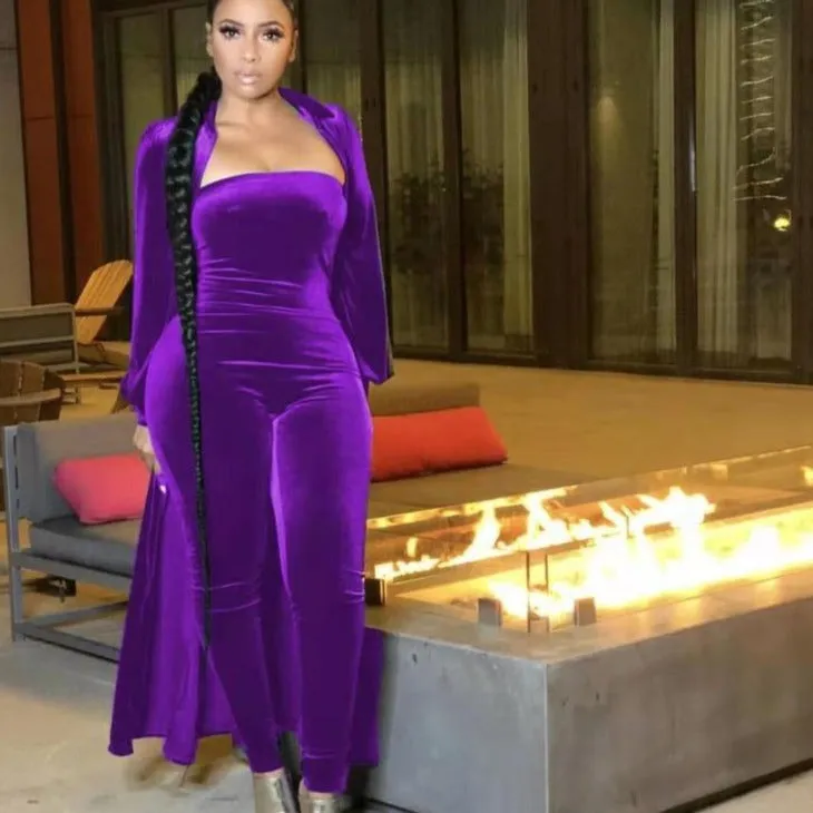 Wholesale women's velvet sexy tube top jumpsuit 2PCS(CL8525 )