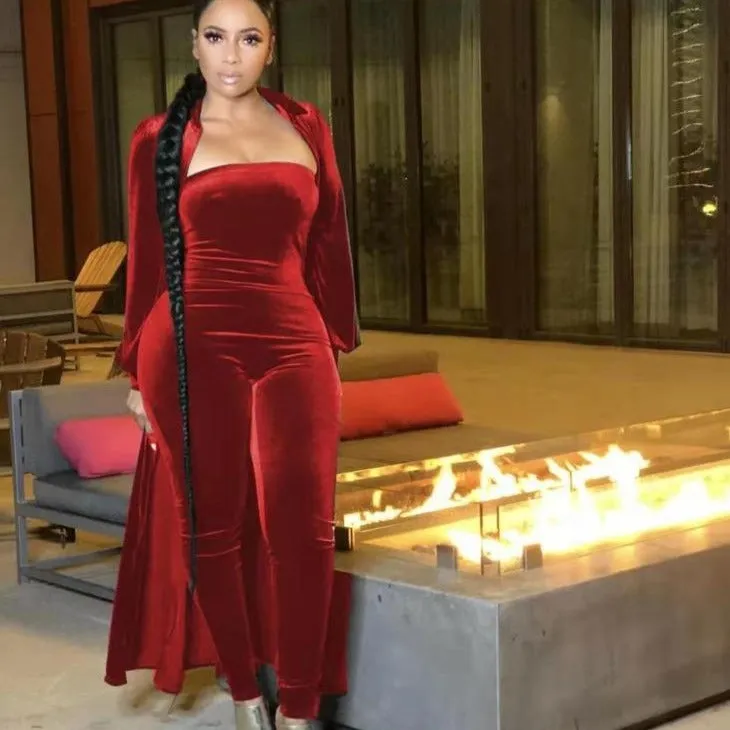 Wholesale women's velvet sexy tube top jumpsuit 2PCS(CL8525 )