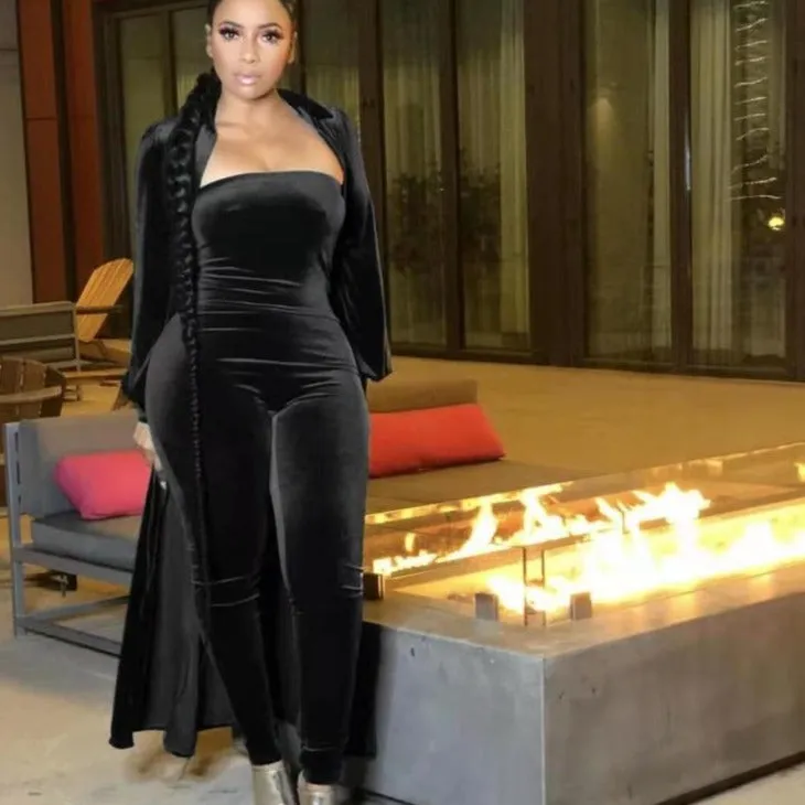 Wholesale women's velvet sexy tube top jumpsuit 2PCS(CL8525 )