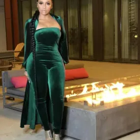 Wholesale women's velvet sexy tube top jumpsuit 2PCS(CL8525 )