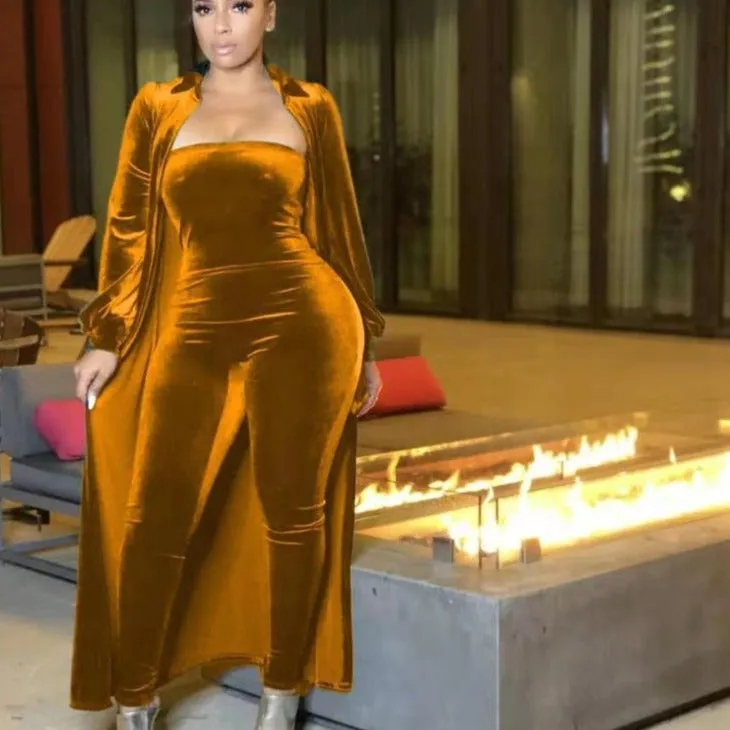 Wholesale women's velvet sexy tube top jumpsuit 2PCS(CL8525 )