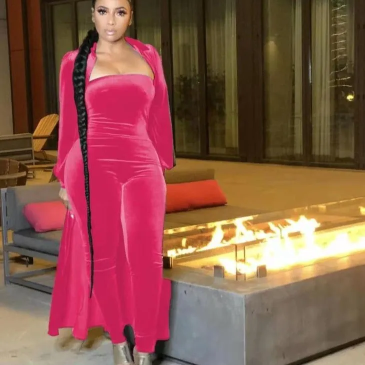 Wholesale women's velvet sexy tube top jumpsuit 2PCS(CL8525 )