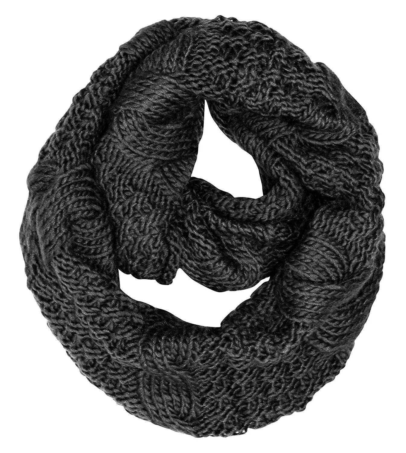 Winter Warm Cable Knit Chuny Infinity Loop Scarves Black