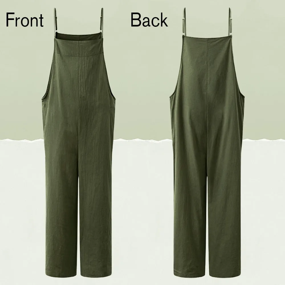 Women Summer Jumpsuit Cotton Linen Dungaree Bibs