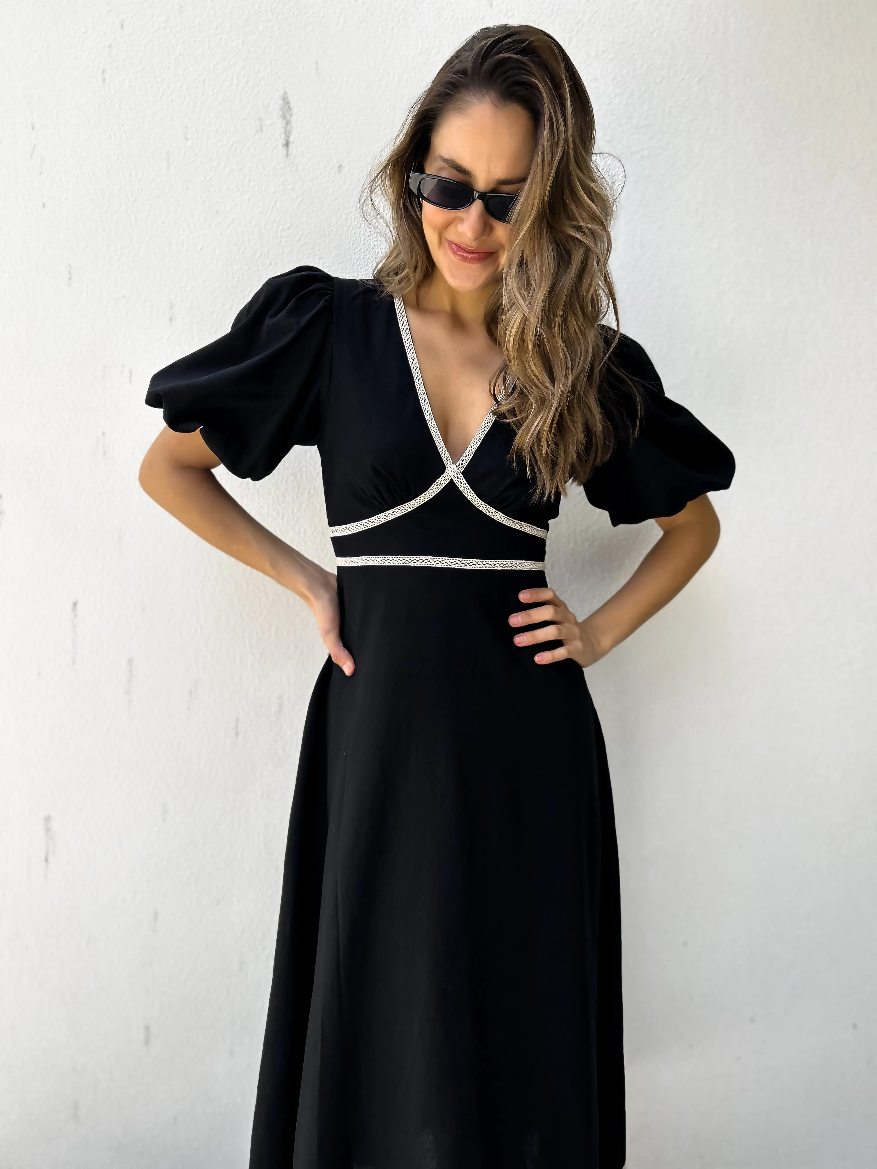 WYNTER Midi Dress - Black Linen