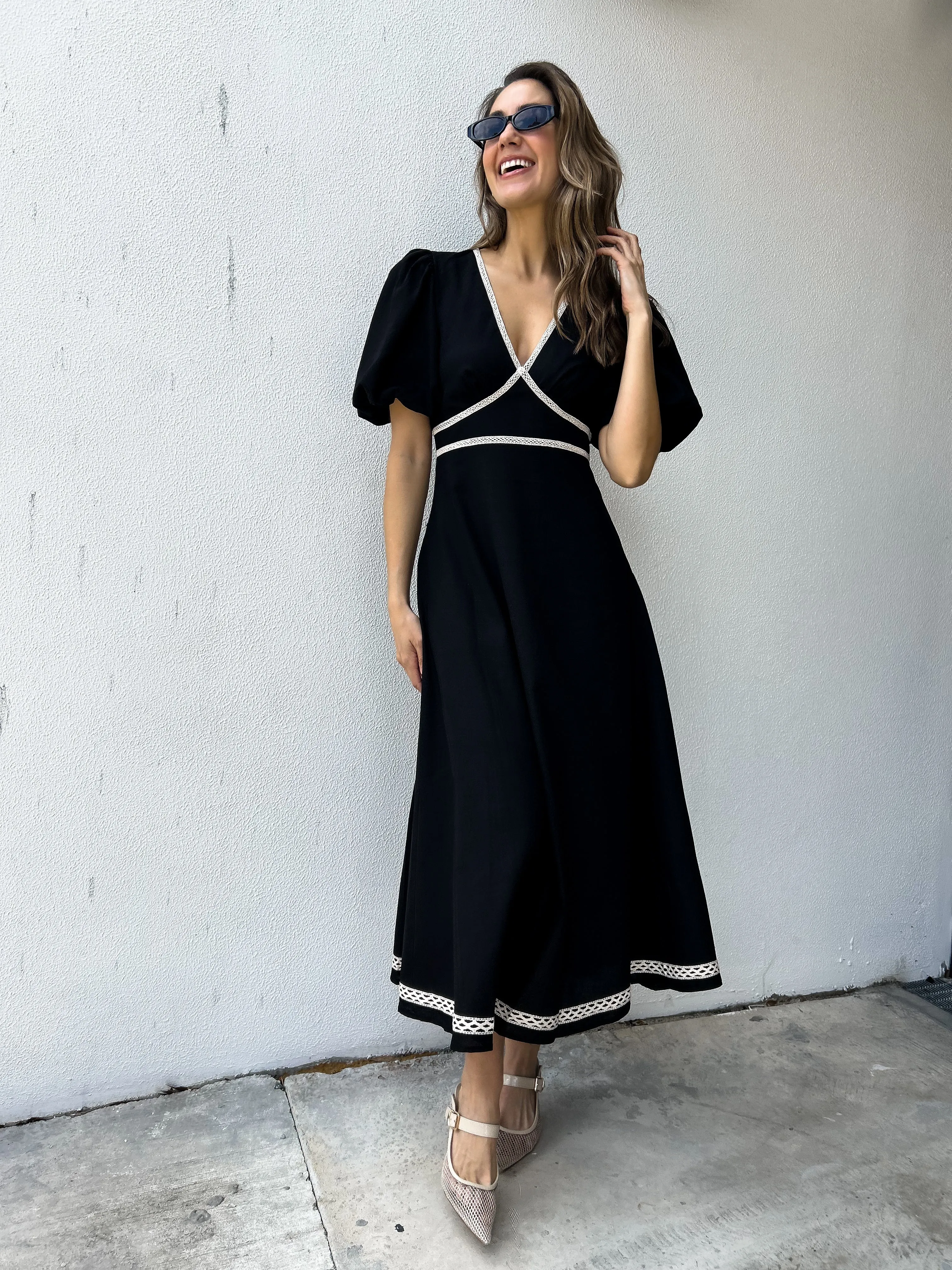 WYNTER Midi Dress - Black Linen